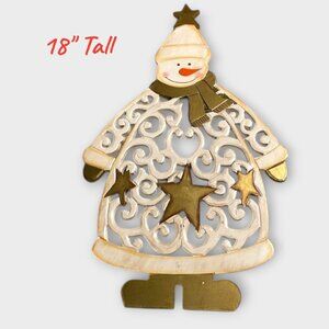 Vintage Enesco White and Gold Holiday Snowman Wall Decor